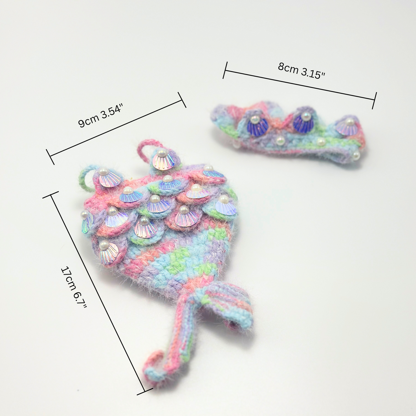 Pastel Mermaid Knit Outfit for Labubu Dolls | Handmade Rainbow Shell Set