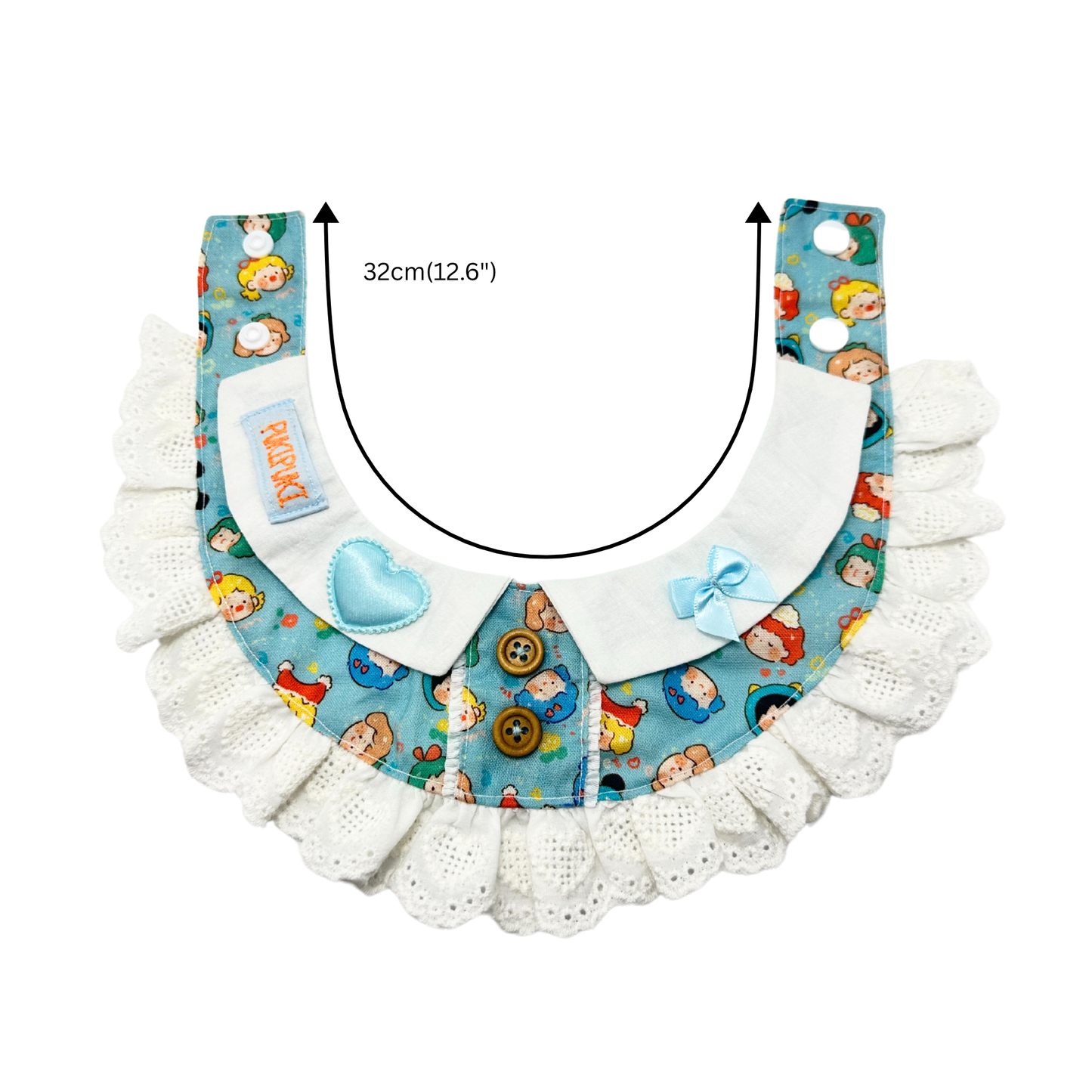 Customizable Cute Lace Pet Collar β Handmade Pet Ruffle Bib with Cartoon Print | Detachable Soft Cat Accessory for Photos & Outfits