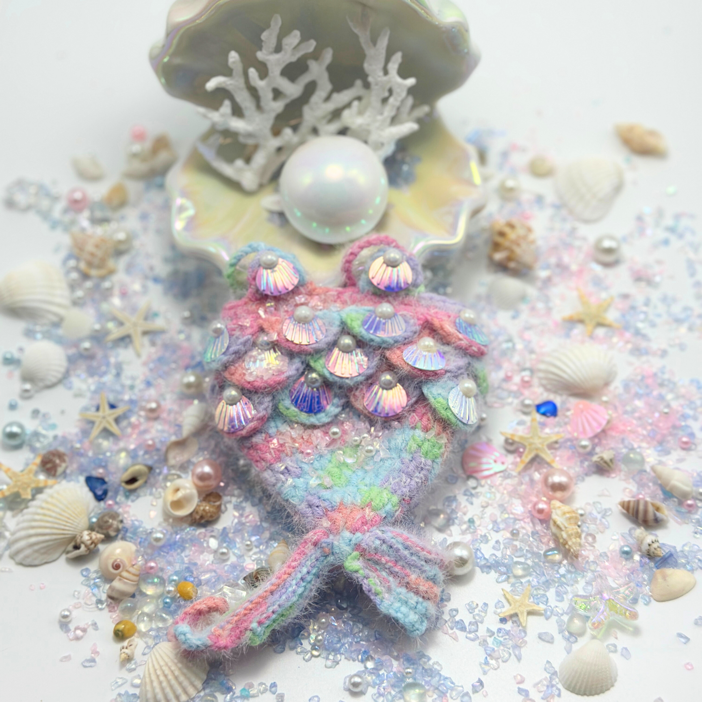 Pastel Mermaid Knit Outfit for Labubu Dolls | Handmade Rainbow Shell Set