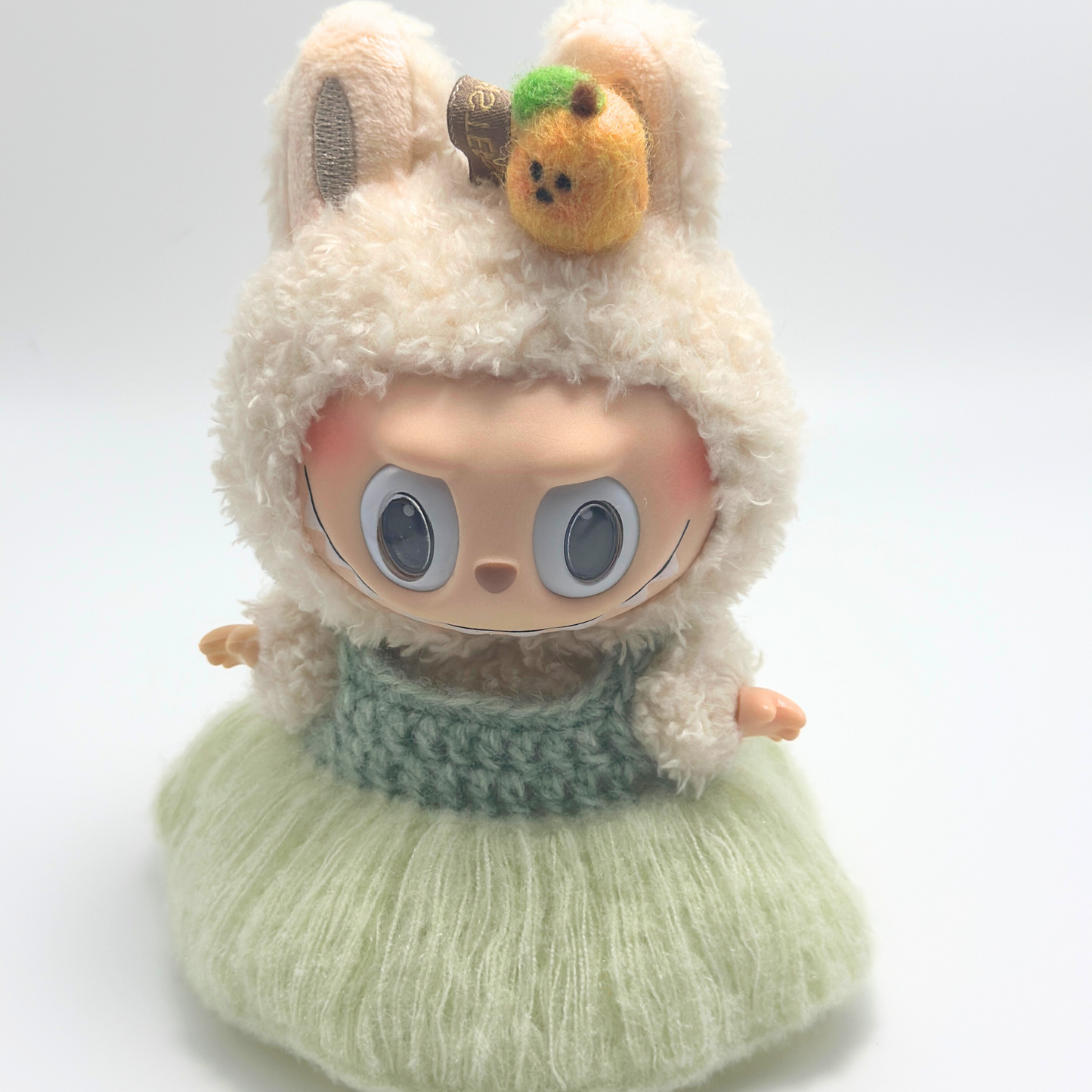 Handmade Light Green Knit Labubu Dress β Soft knit Tutu for 15- 17cm Labubus(can customize clolor)