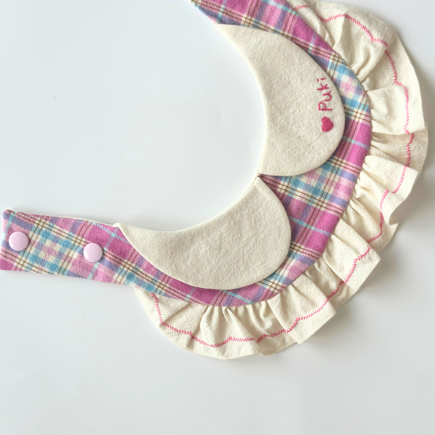 Handmade Ruffled Pet Bib with Collar | Cute Personalized Dog Cat Bandana | Plaid & Lace Pet Scarf for Pets