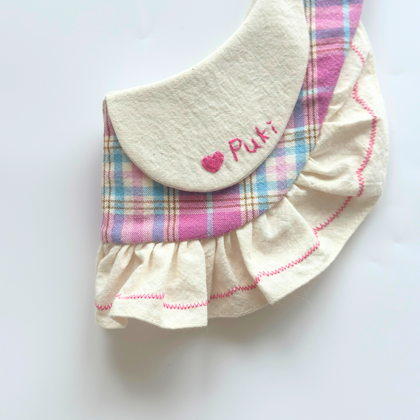 Handmade Ruffled Pet Bib with Collar | Cute Personalized Dog Cat Bandana | Plaid & Lace Pet Scarf for Pets