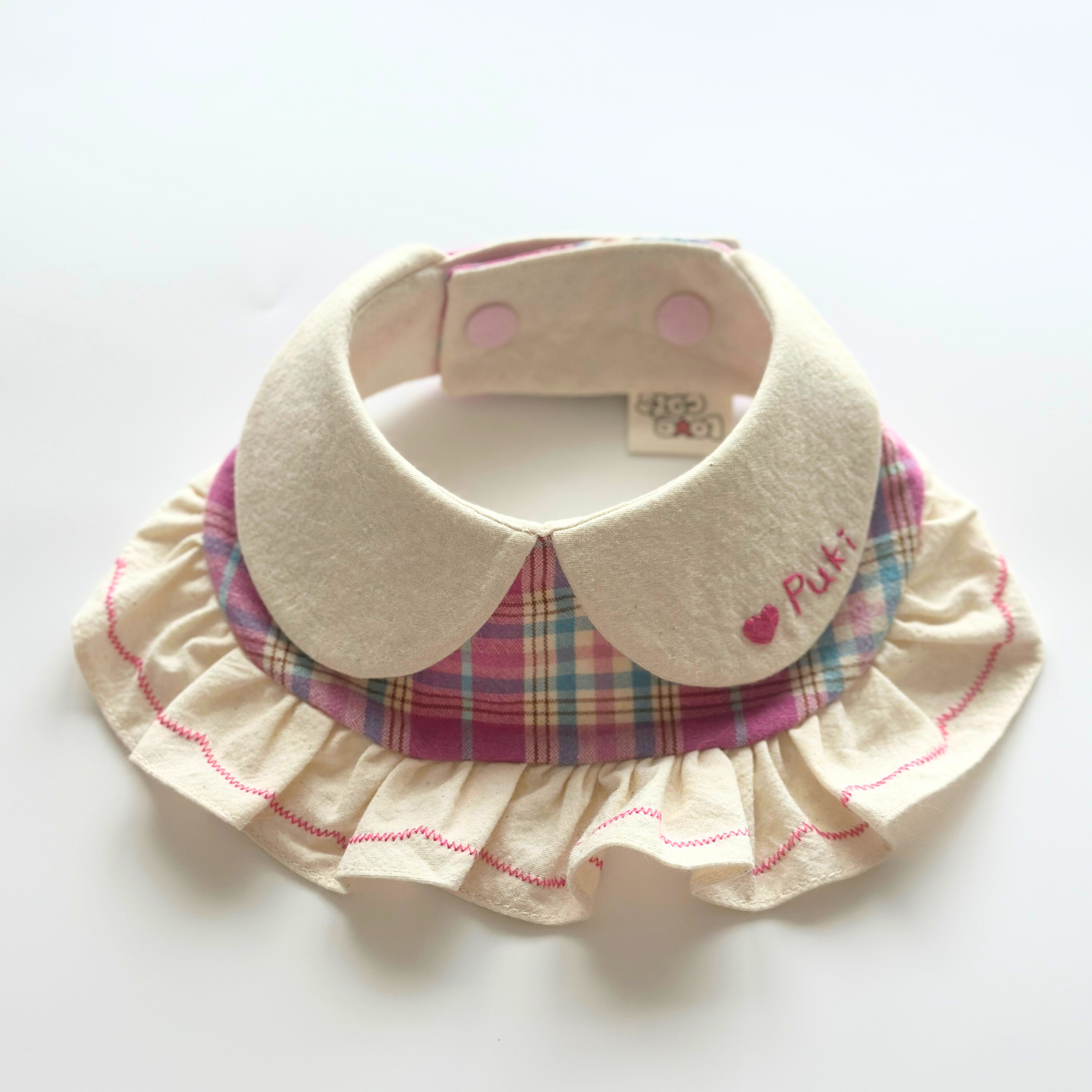 Handmade Ruffled Pet Bib with Collar | Cute Personalized Dog Cat Bandana | Plaid & Lace Pet Scarf for Pets