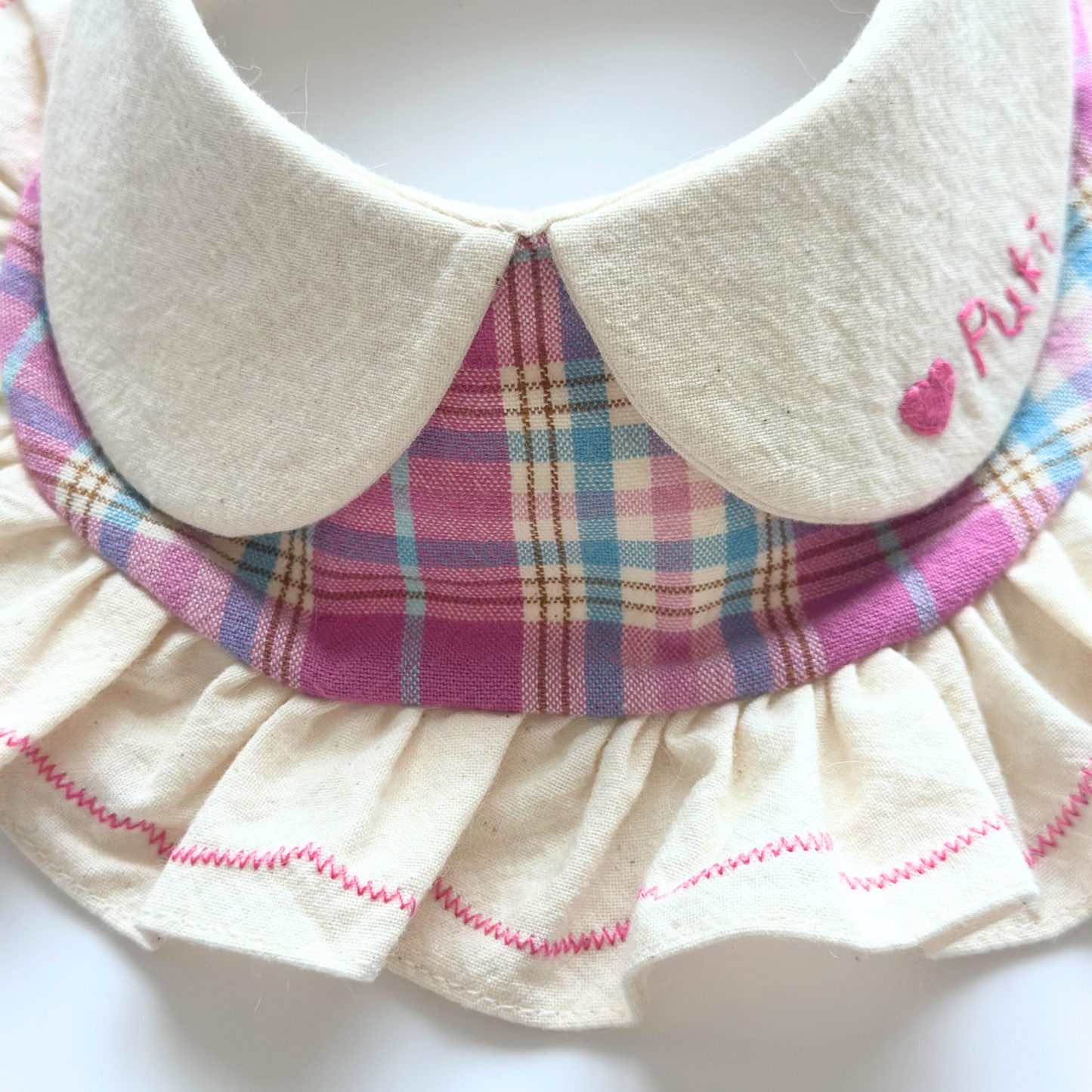 Handmade Ruffled Pet Bib with Collar | Cute Personalized Dog Cat Bandana | Plaid & Lace Pet Scarf for Pets