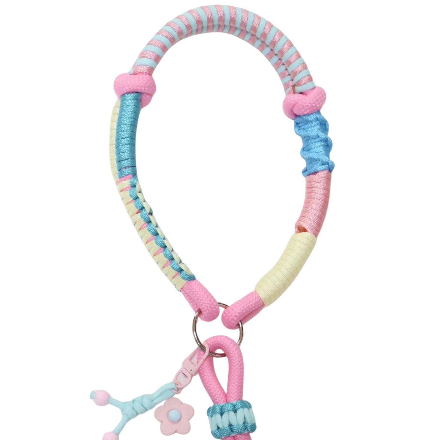Pink Short Dog Leash – Handmade Rope Lead with Custom Name Tag