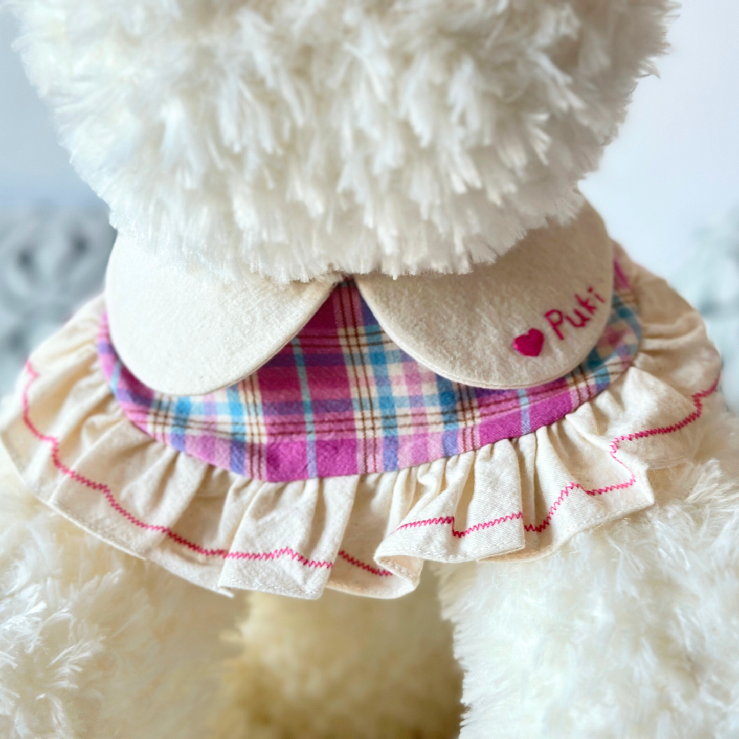 Handmade Ruffled Pet Bib with Collar | Cute Personalized Dog Cat Bandana | Plaid & Lace Pet Scarf for Pets