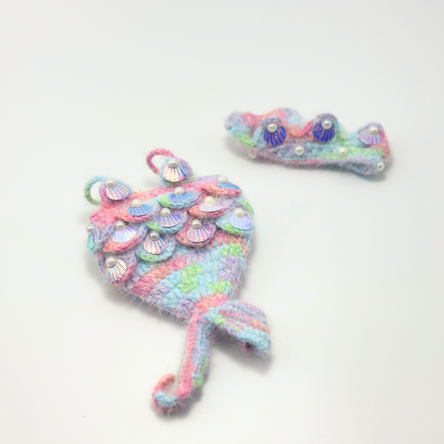 Pastel Mermaid Knit Outfit for Labubu Dolls | Handmade Rainbow Shell Set