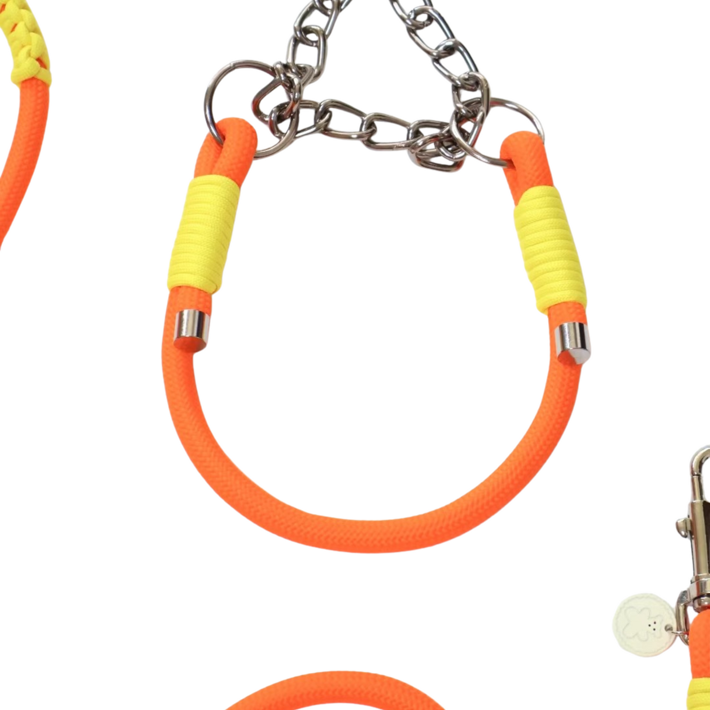Handwoven Orange Dog Leash & Collar Set - Adjustable Reflective Matching Set for Dogs