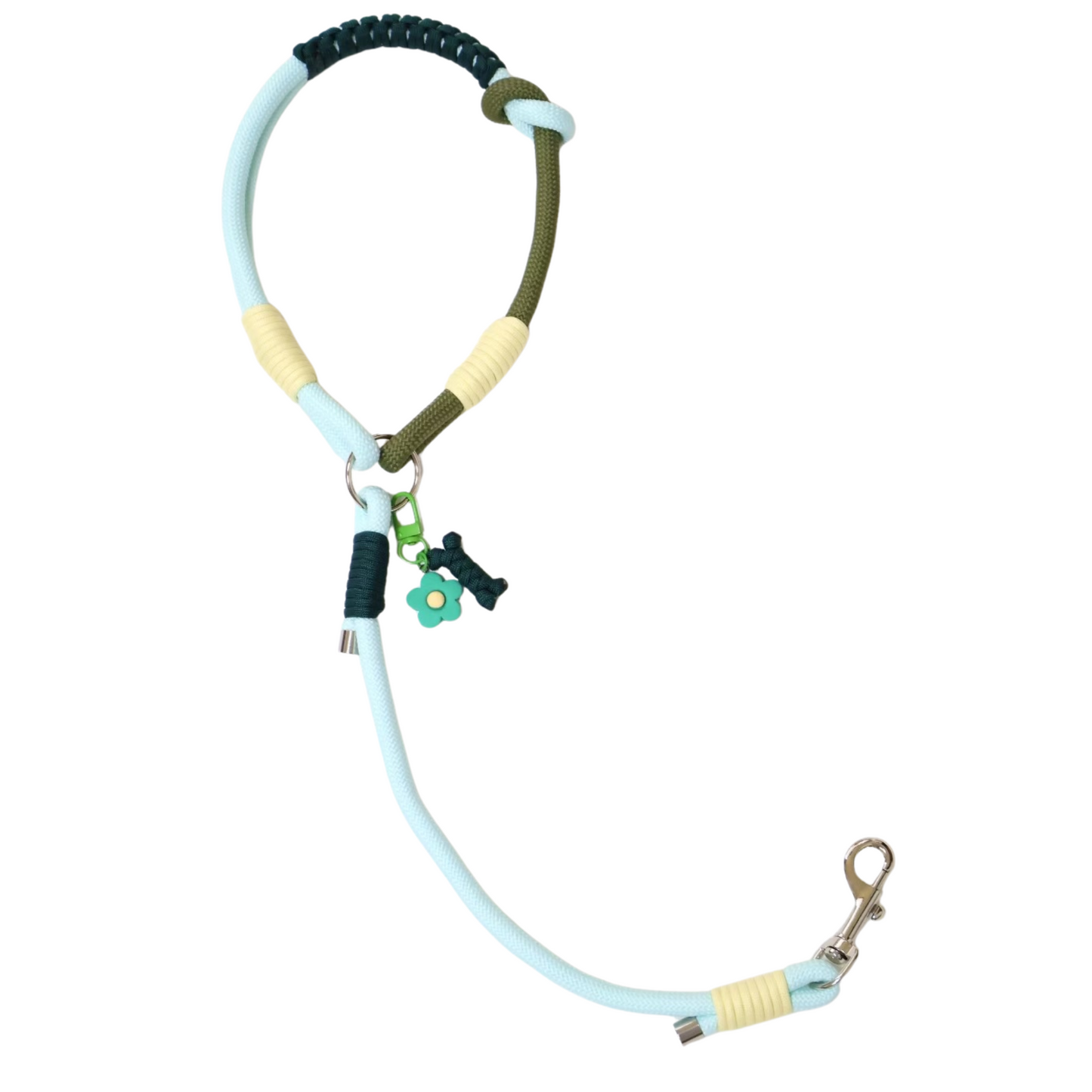 Custom Handwoven Dog Leash โ Dopamine Color Rope Leash with Name Charm for Small to Medium Pets