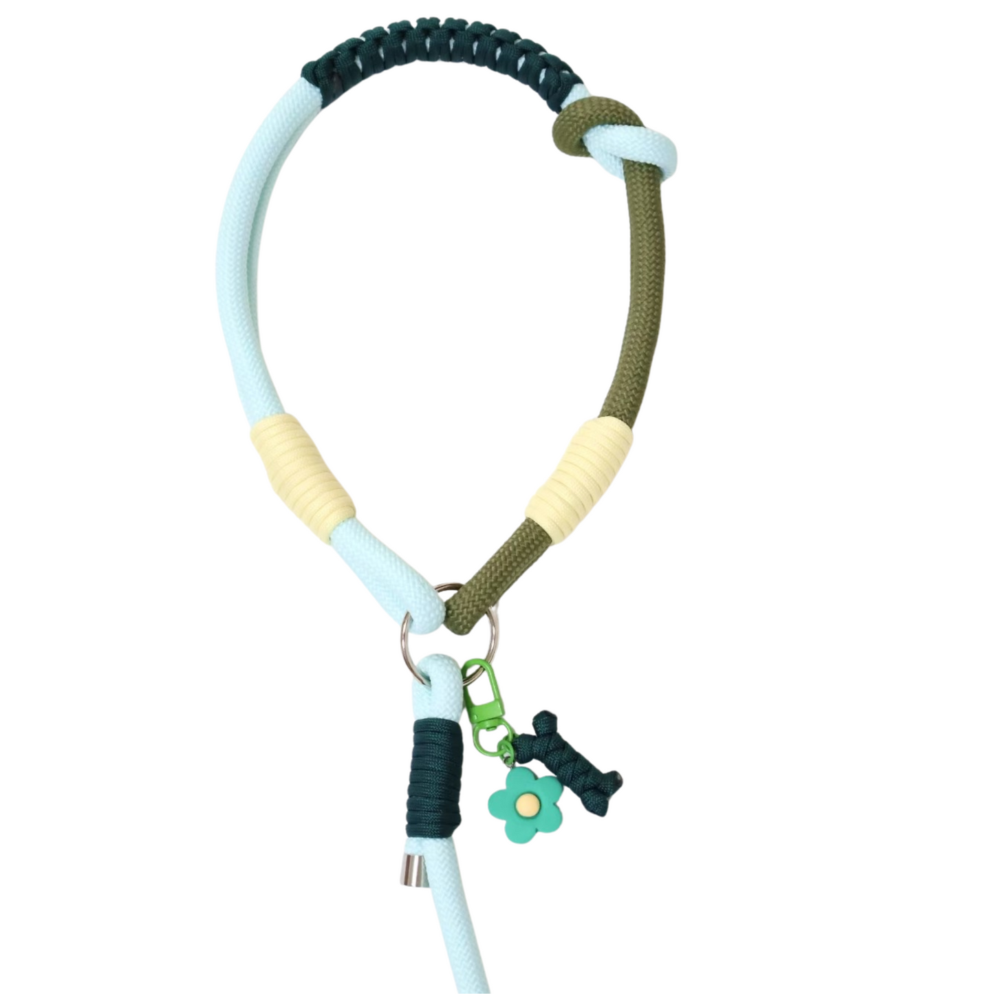 Custom Handwoven Dog Leash โ Dopamine Color Rope Leash with Name Charm for Small to Medium Pets