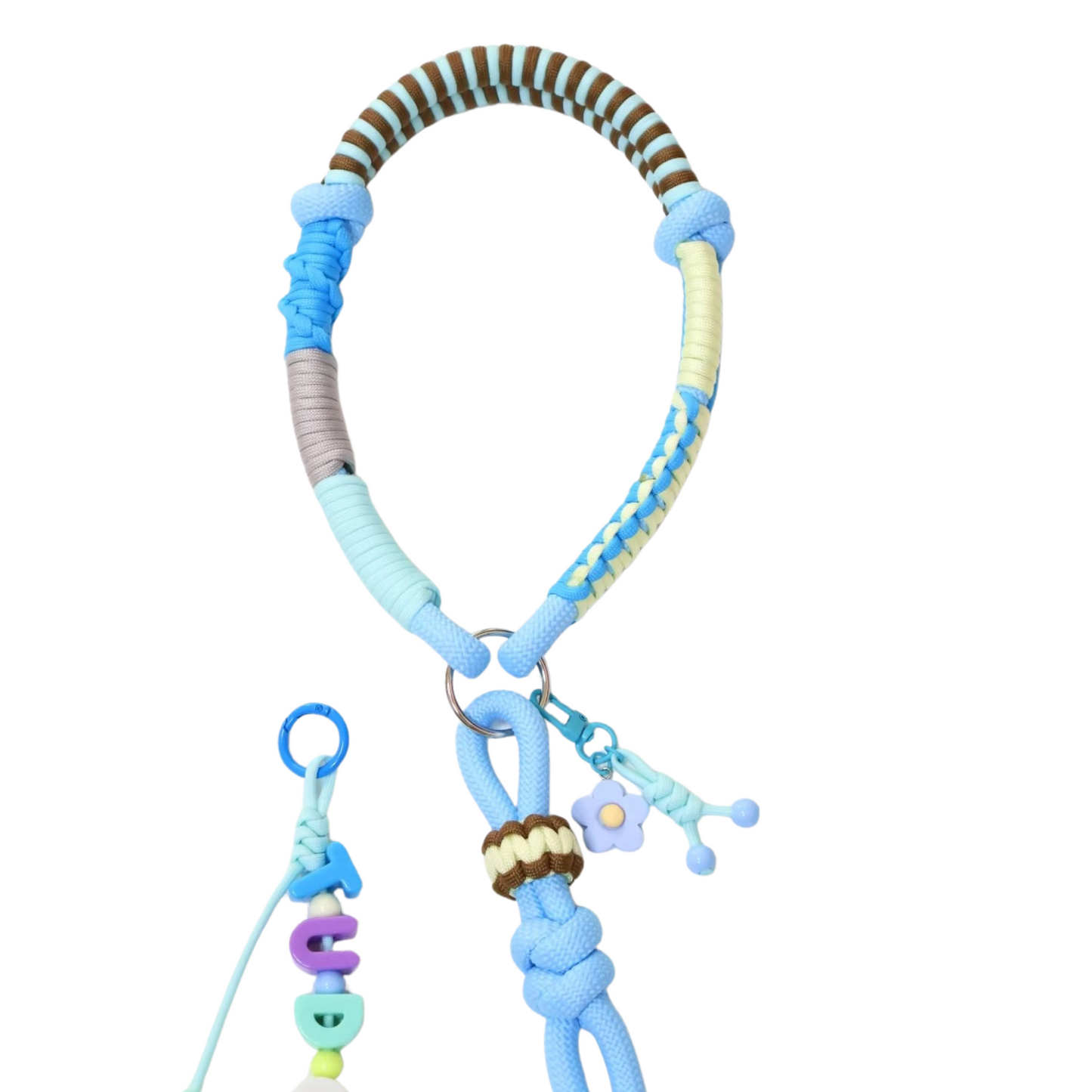 Custom Blue Handwoven Dog Leash with Name Charm โ Dopamine Color Rope Leash for Small to Medium Pets