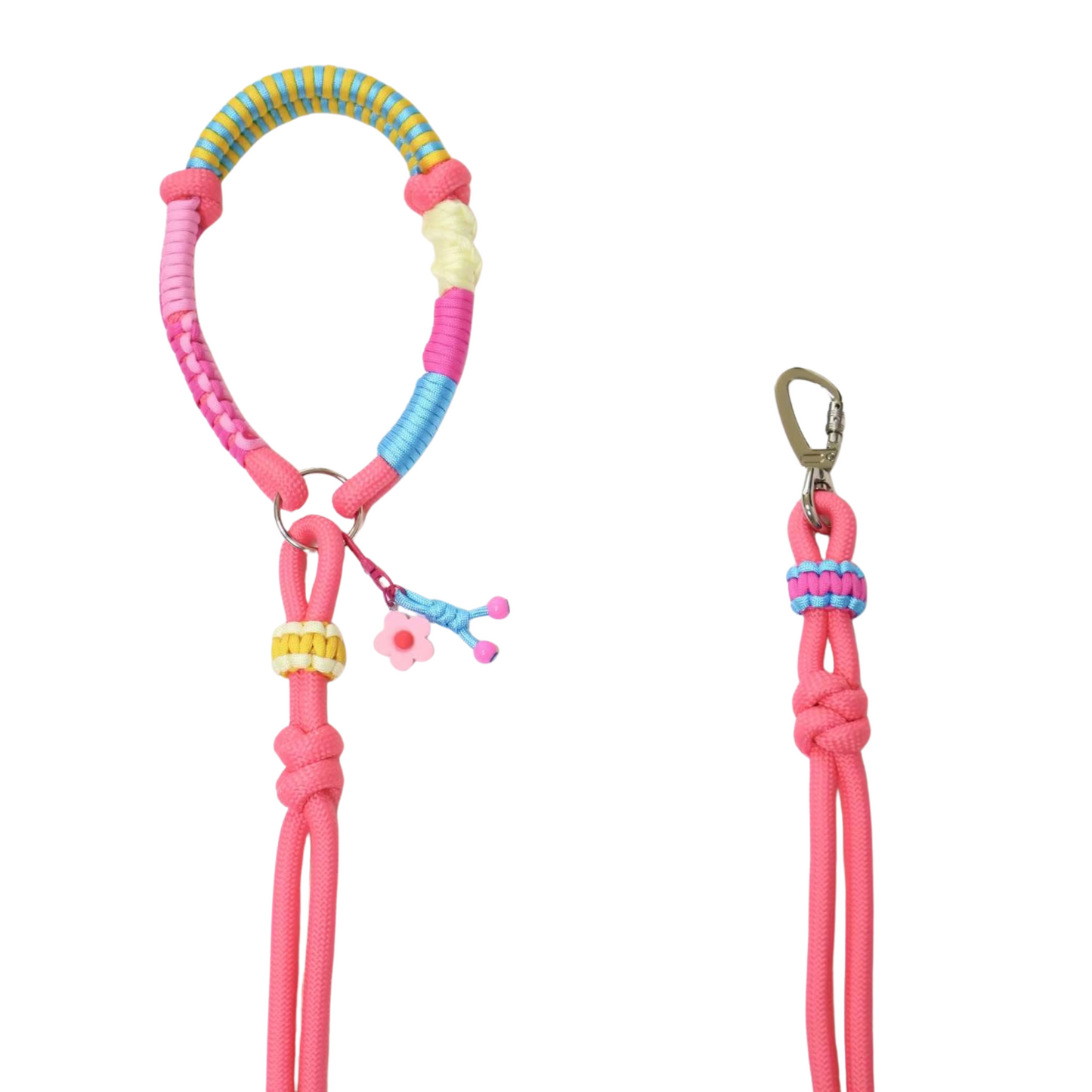 Pink Short Dog Leash – Handmade Rope Lead with Custom Name Tag