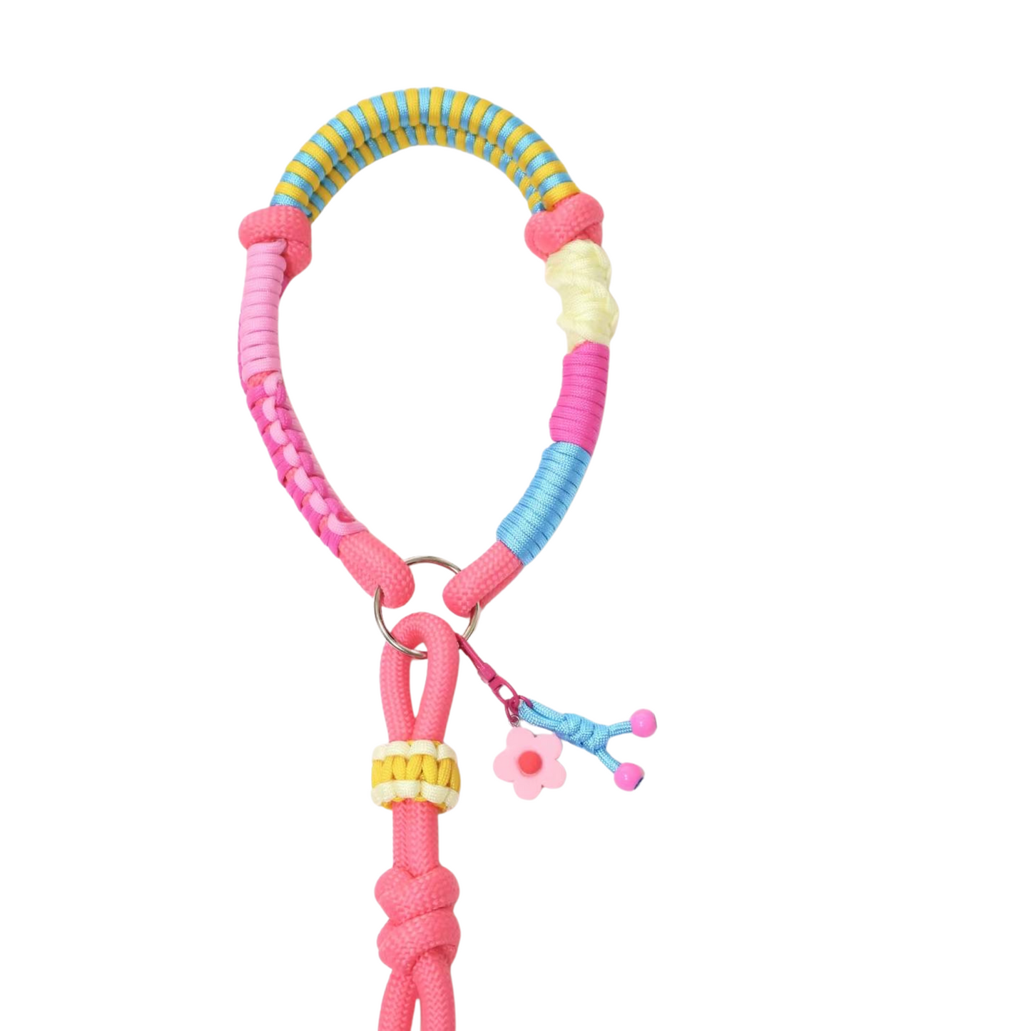 Pink Short Dog Leash – Handmade Rope Lead with Custom Name Tag