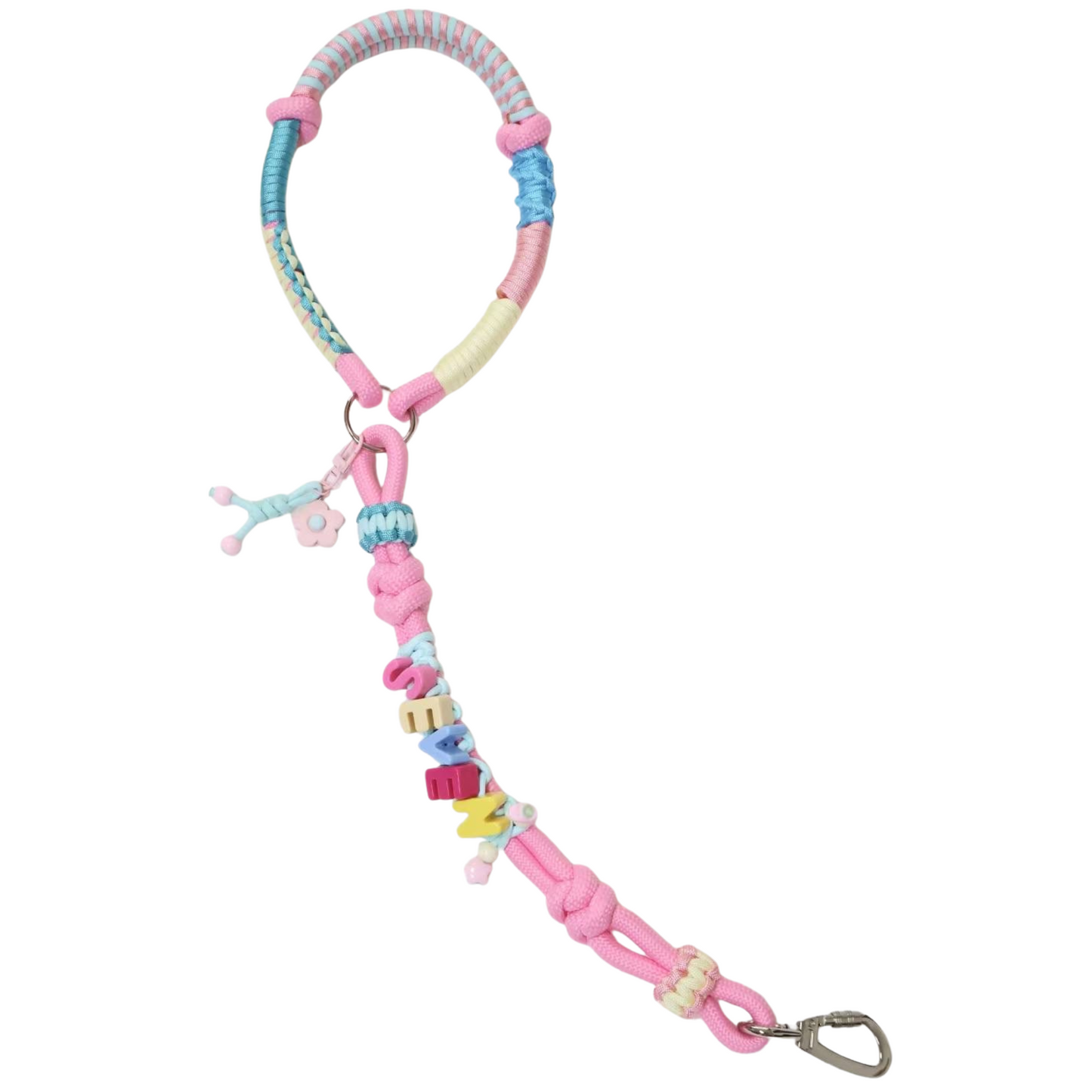 Pink Short Dog Leash – Handmade Rope Lead with Custom Name Tag