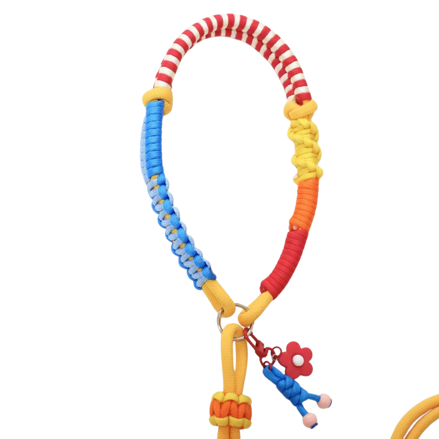 Colorful Rope Dog Leash with Custom Letter Beads – Handmade Multicolor Pet Lead