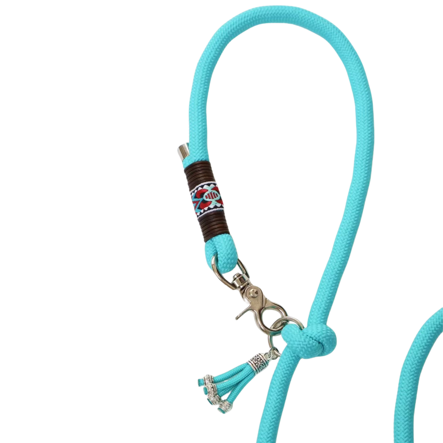 Adjustable Hands-Free Dog Leash β Custom Color Rope Leash with Shoulder Strap & Boho Details