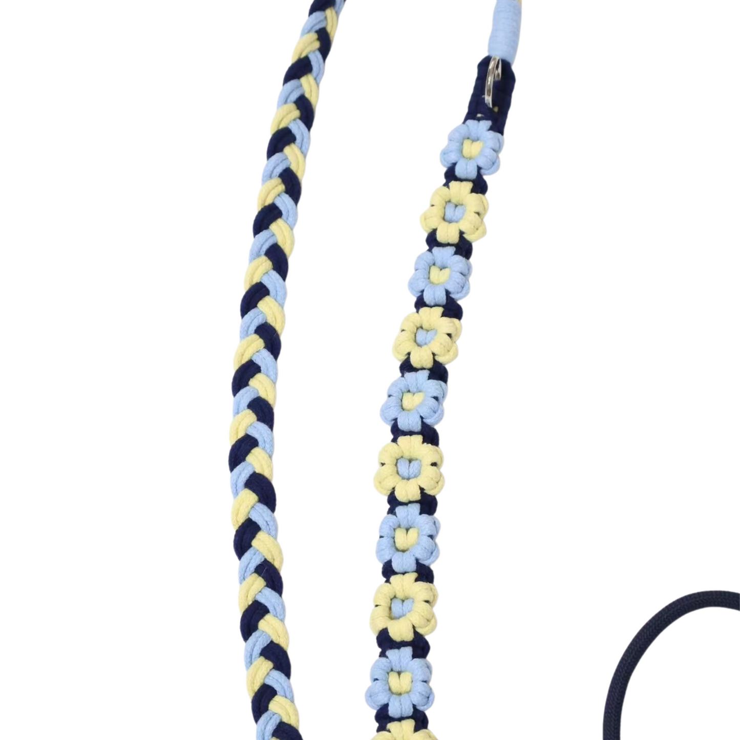 Handmade Adjustable Dog Leash Set โ Crossbody Floral Rope Leash with Matching Collar
