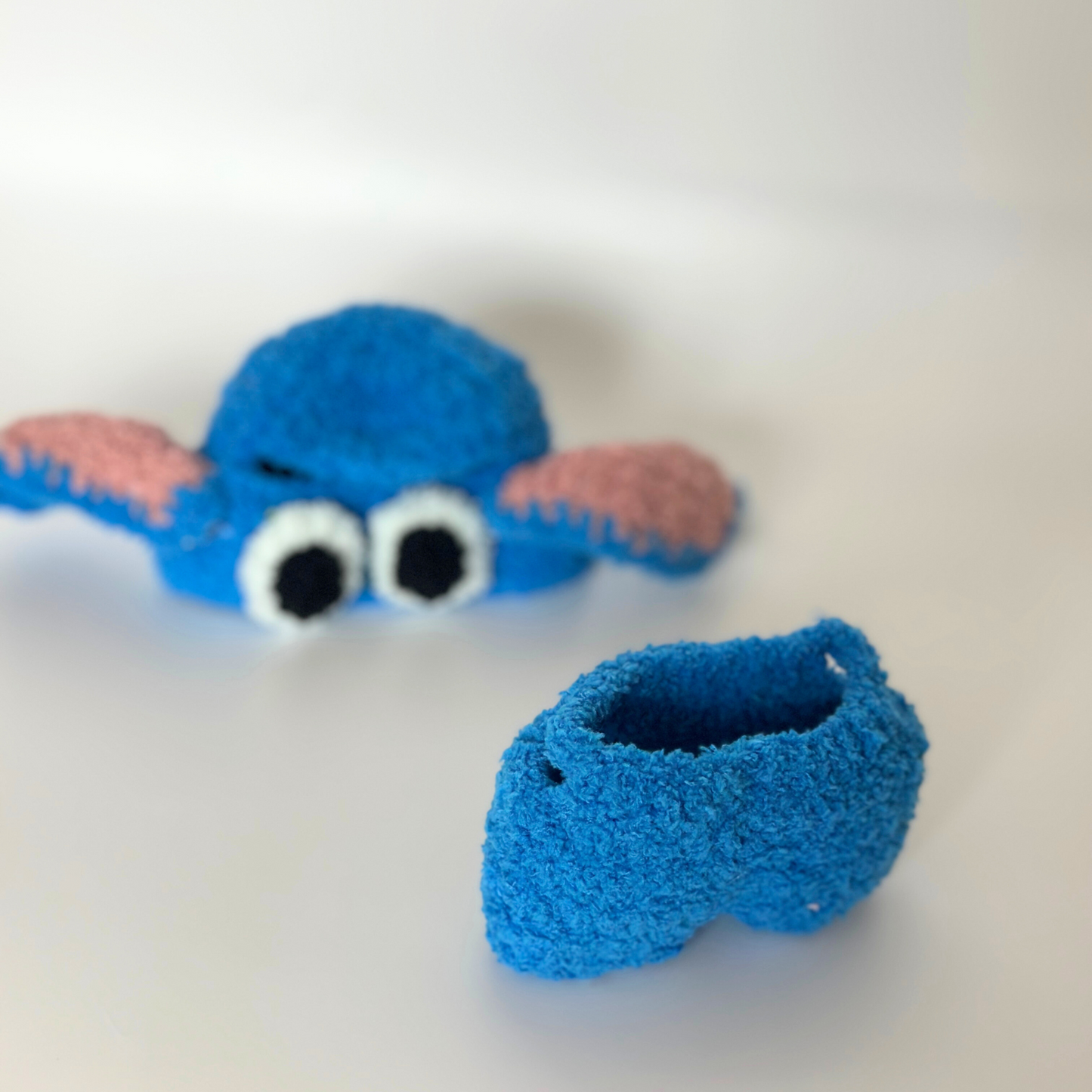 Blue Stitch inspired Labubu doll outfit set with fluffy fabric, including hat with big ears and matching pants with white tail
