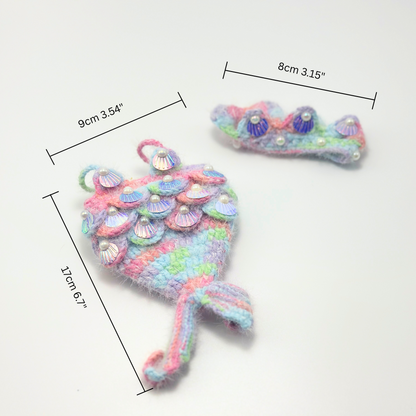 Pastel Mermaid Knit Outfit for Labubu Dolls | Handmade Rainbow Shell Set