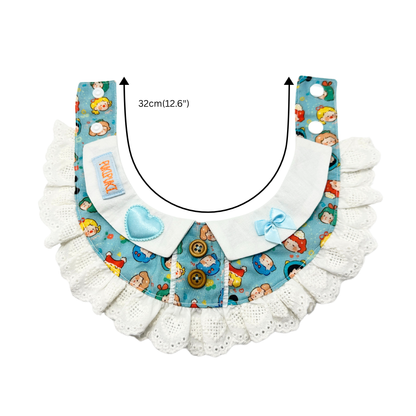 Customizable Cute Lace Pet Collar – Handmade Pet Ruffle Bib with Cartoon Print | Detachable Soft Cat Accessory for Photos & Outfits