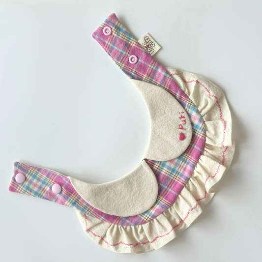 Handmade Ruffled Pet Bib with Collar | Cute Personalized Dog Cat Bandana | Plaid & Lace Pet Scarf for Pets
