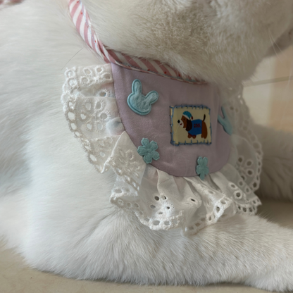Handmade Adjustable Double-Side Lace Pet Bib – Cute Ruffle Collar for Cats or Small Dogs | Handmade Pet Bandana | Frilly Neck Accessory