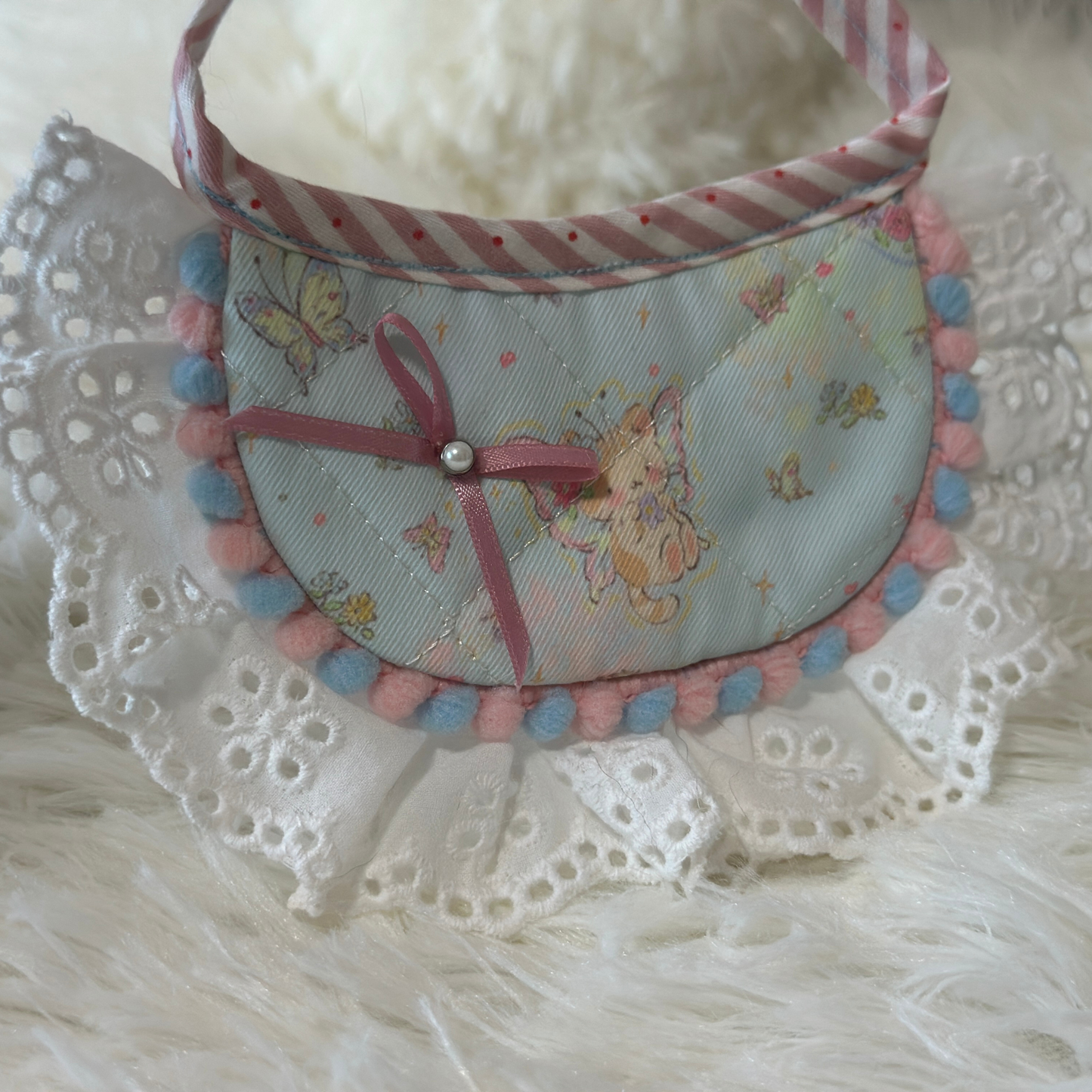 Handmade Adjustable Double-Side Lace Pet Bib – Cute Ruffle Collar for Cats or Small Dogs | Handmade Pet Bandana | Frilly Neck Accessory