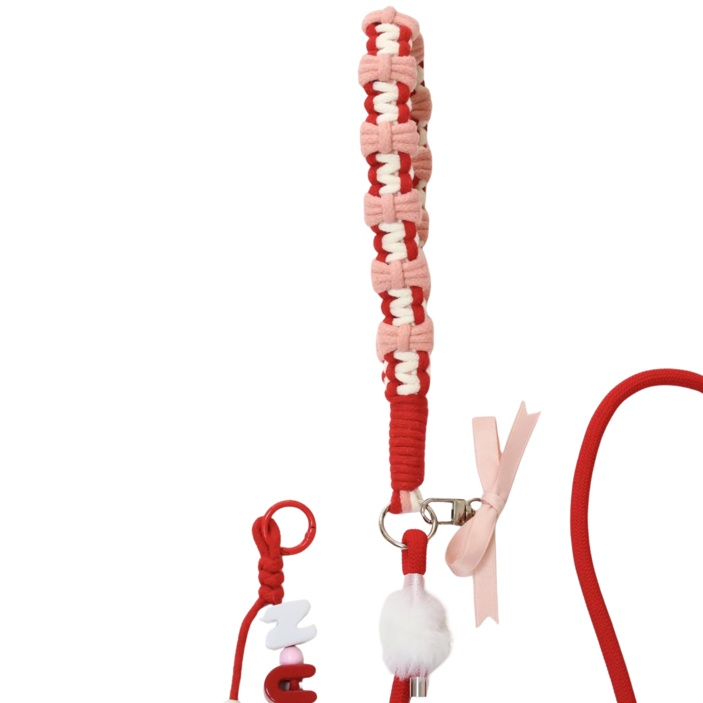 Red Bow P-Style Dog Leash – Custom Rope Leash with Name Tag for Small & Medium Dogs