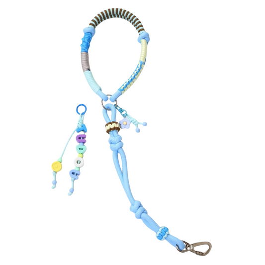 Custom Blue Handwoven Dog Leash with Name Charm – Dopamine Color Rope Leash for Small to Medium Pets