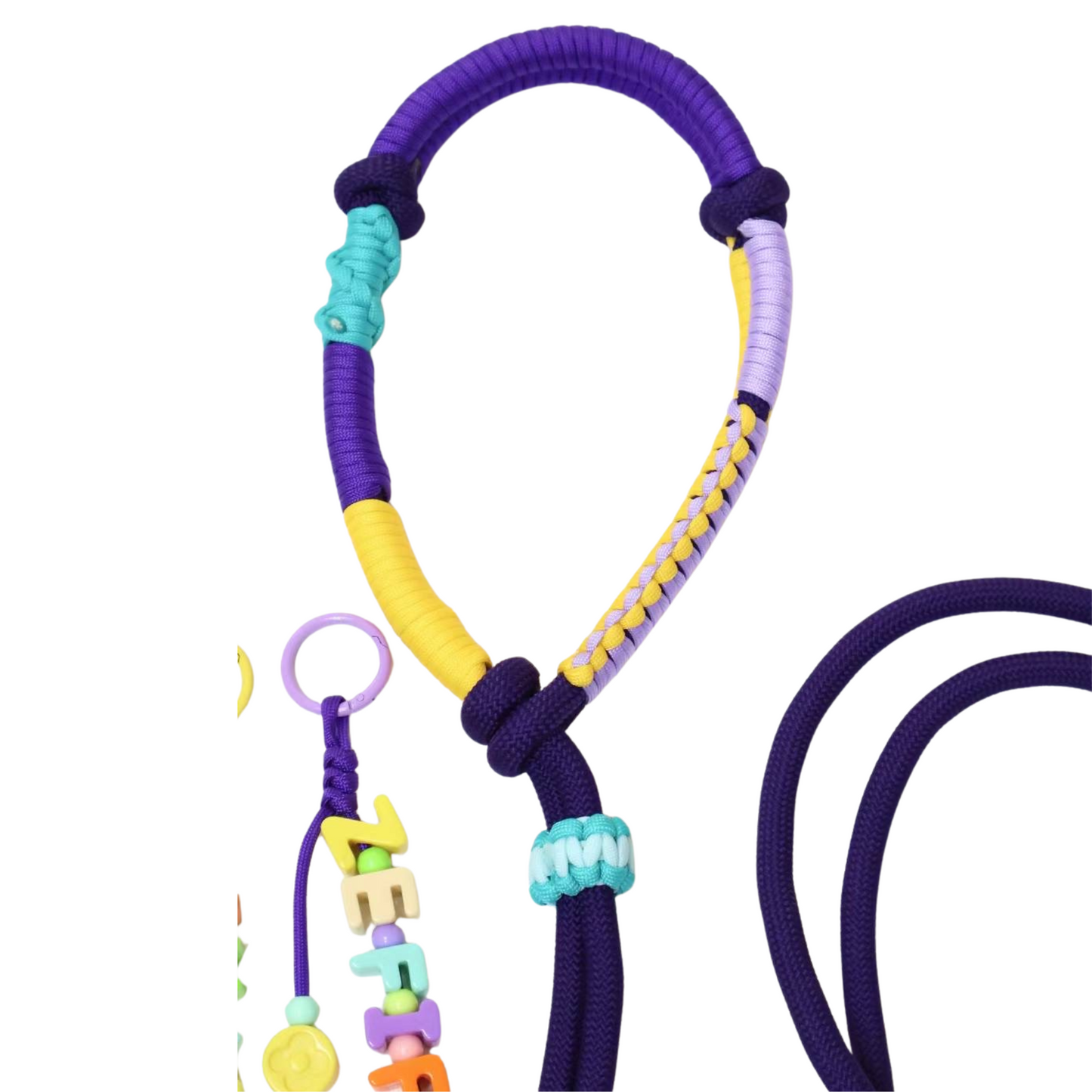 Purple Double Dog Leash with Custom Name Tag – Handmade Dual Lead Rope for Two Dogs Adjustable Handle