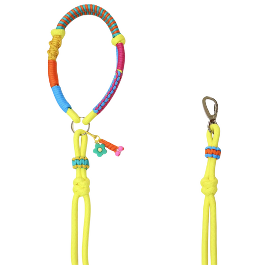 Handmade Colorful Dog Leash – Dopamine Style Rope Pet Lead with Flower Charm