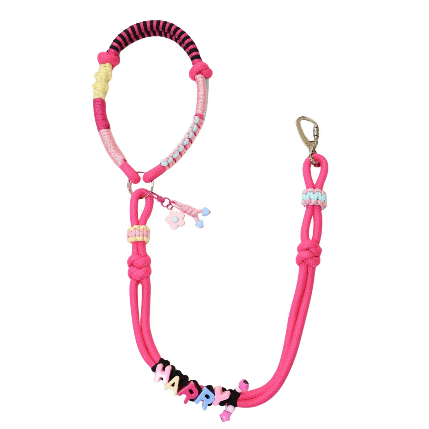 Custom Rope Dog Leash – Handmade Colorful Leash with Name Beads & Cha