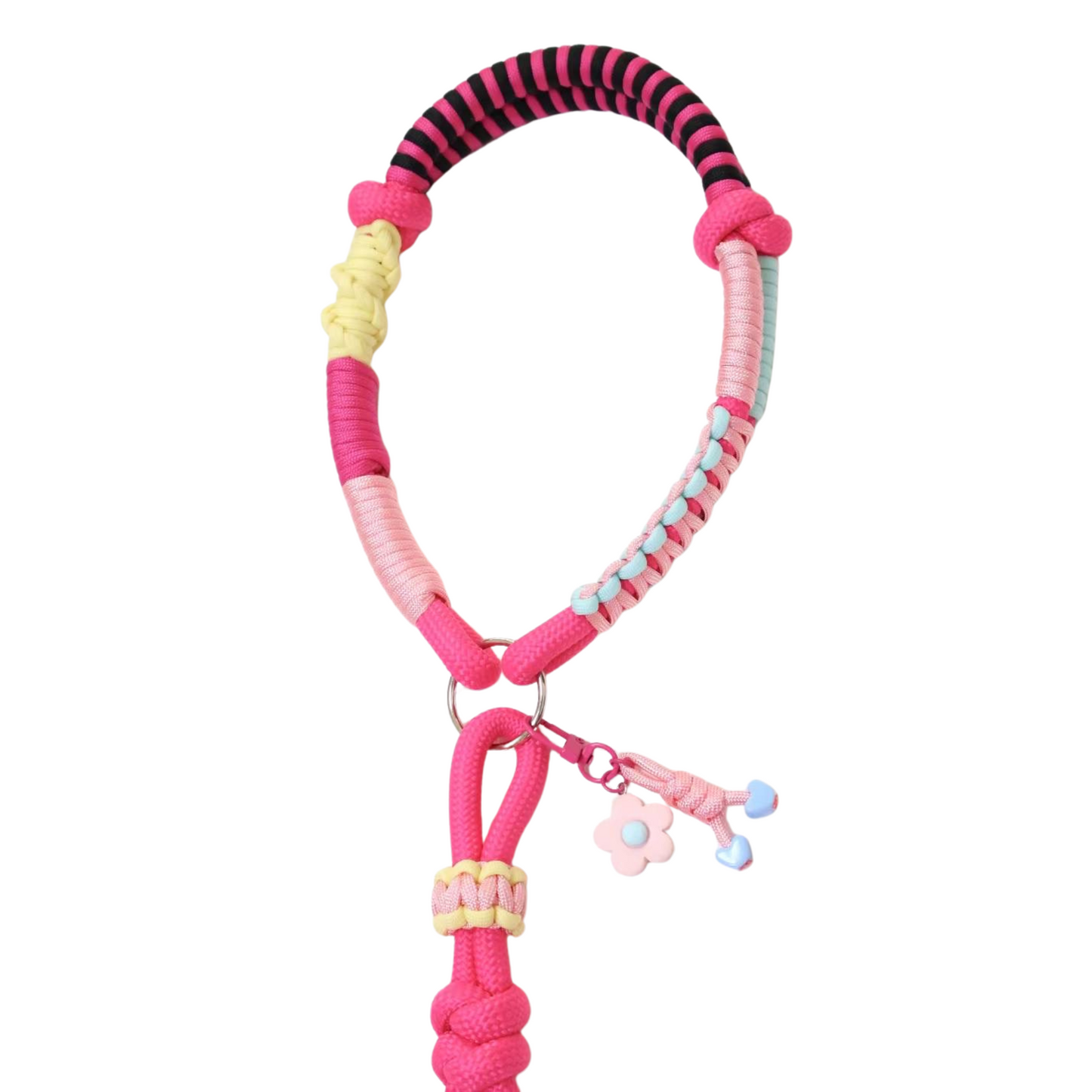 Custom Rope Dog Leash – Handmade Colorful Leash with Name Beads & Cha