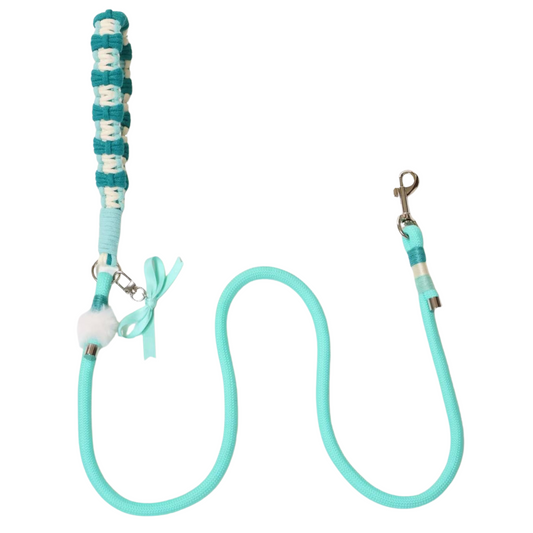 Handmade Tiffany Blue Dog Leash – Cute Rope Pet Lead with Bow and Fluffy Charm