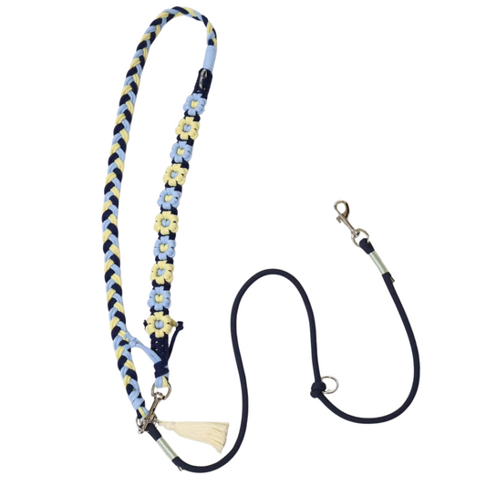 Handmade Adjustable Dog Leash Set – Crossbody Floral Rope Leash with Matching Collar