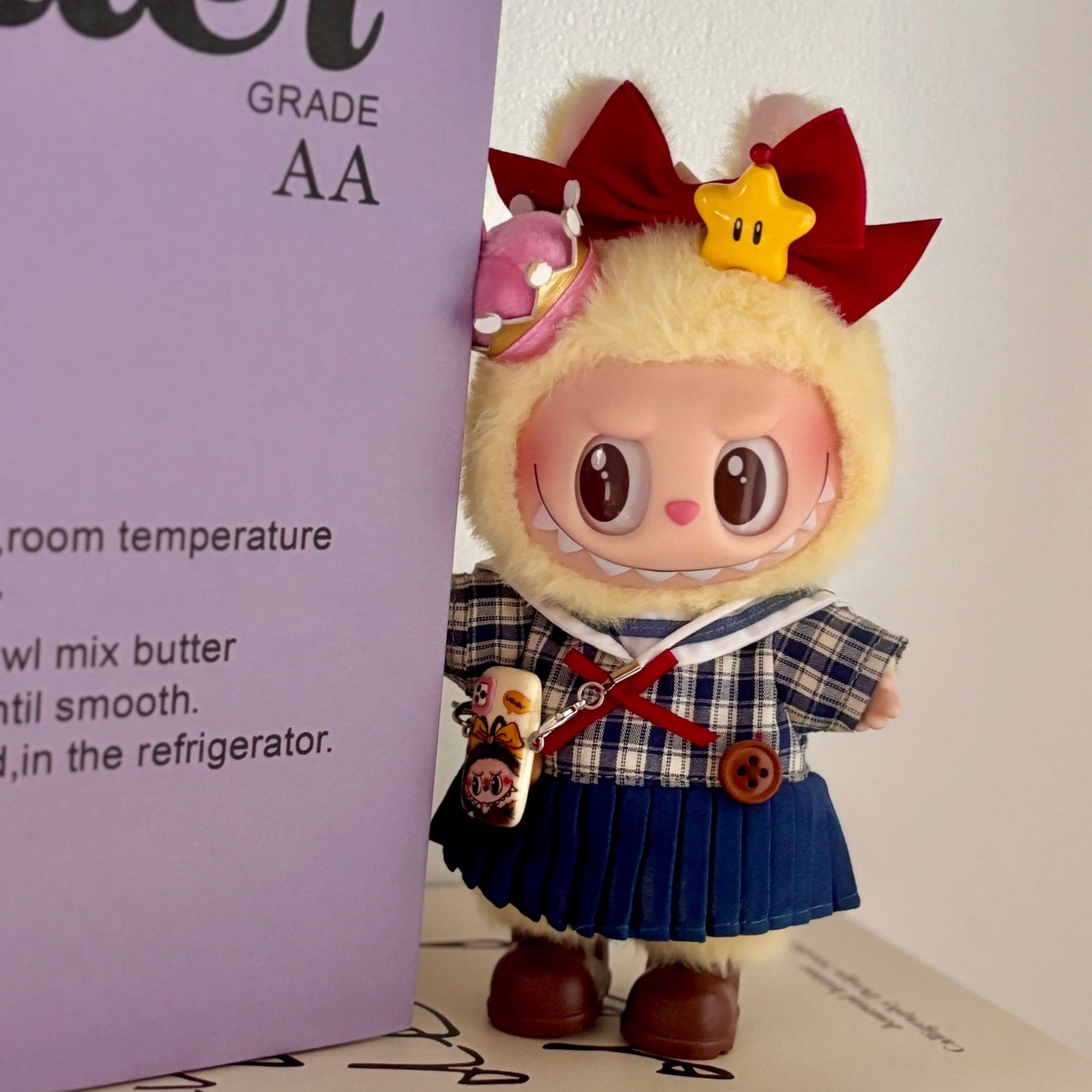 Handmade Labubu School Uniform Costume - Japanese Sailor Plaid Outfit with Accessories