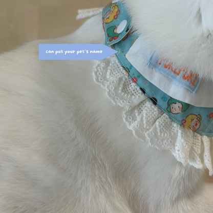 Customizable Cute Lace Pet Collar – Handmade Pet Ruffle Bib with Cartoon Print | Detachable Soft Cat Accessory for Photos & Outfits
