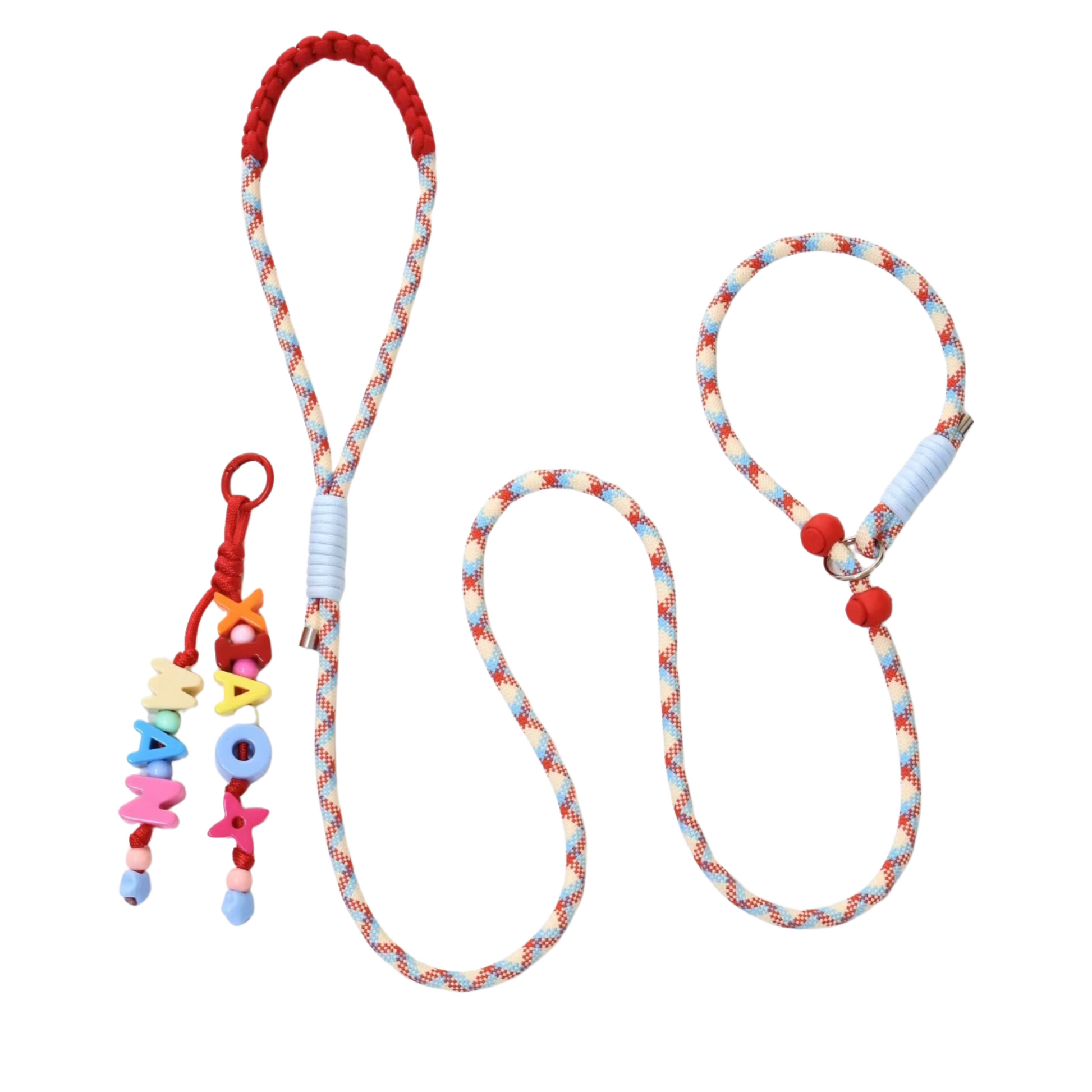 Colorful beaded rope dog leash set with  letter namecbeads and climbing rope design for pets