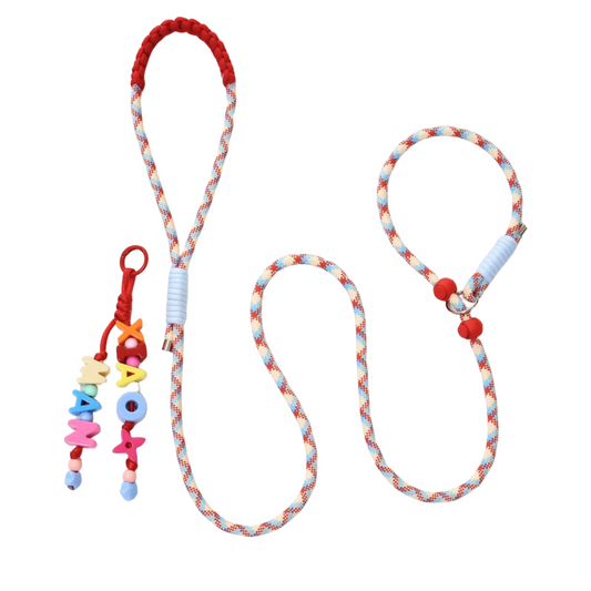 Colorful beaded rope dog leash set with  letter namecbeads and climbing rope design for pets