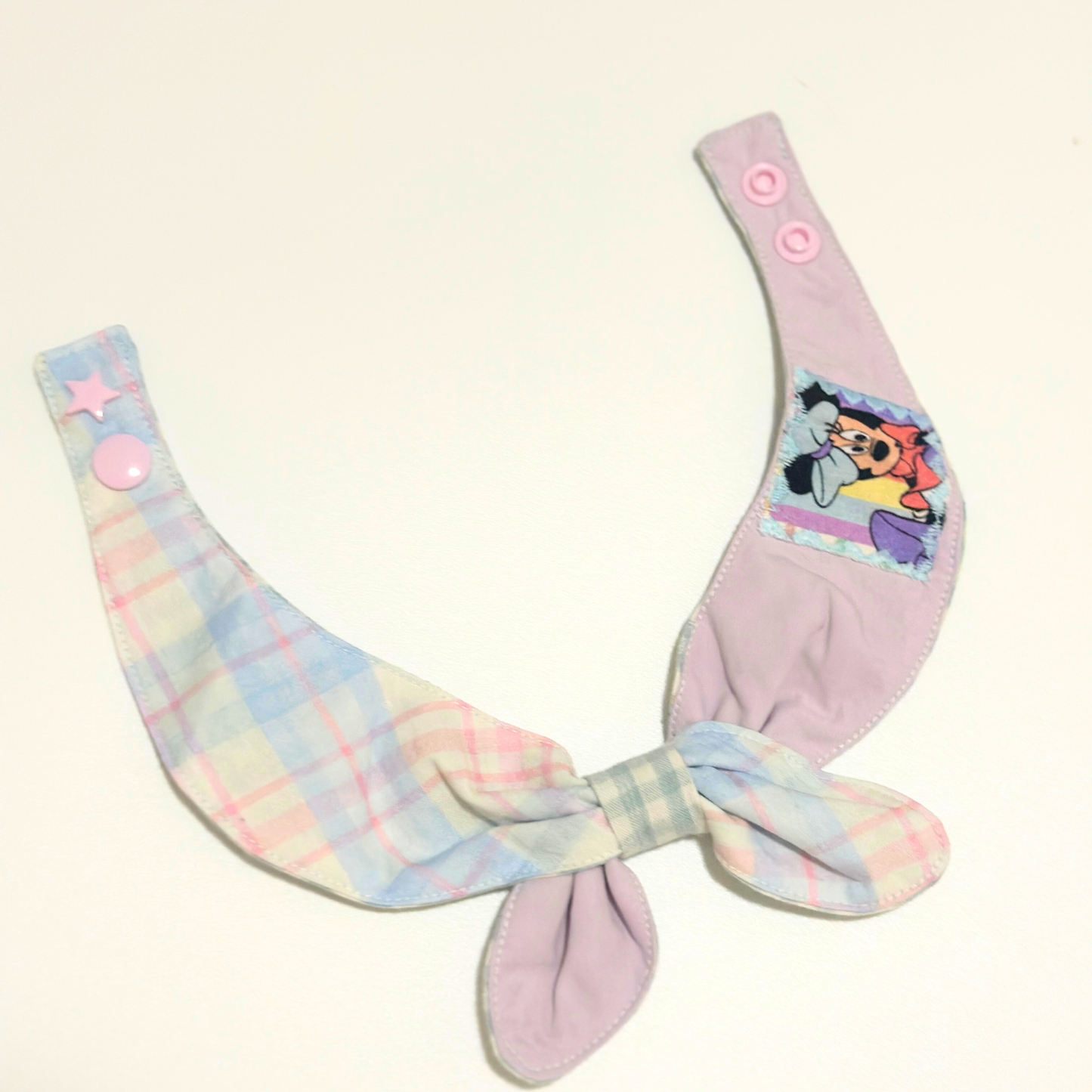 Pastel-colored pet bib with cartoon character on a white background