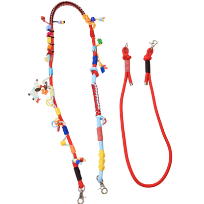 Collection of multifunctional colorful crossbody pet leashes with decorative beads and charms - doubles as phone lanyard straps